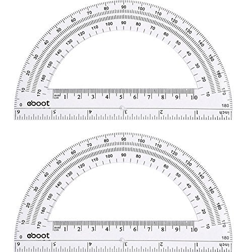 EBOOT Plastic Protractor Math Protractors 180 Degrees, 6 Inch, Pack of 2 (Clear) - color: Clear