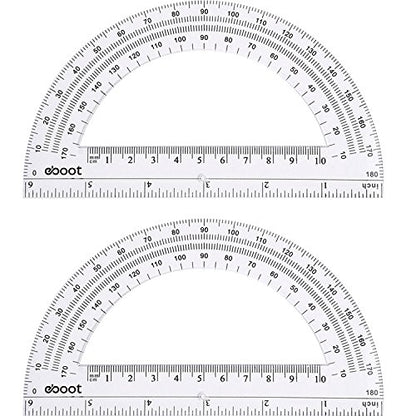 EBOOT Plastic Protractor Math Protractors 180 Degrees, 6 Inch, Pack of 2 (Clear) - color: Clear