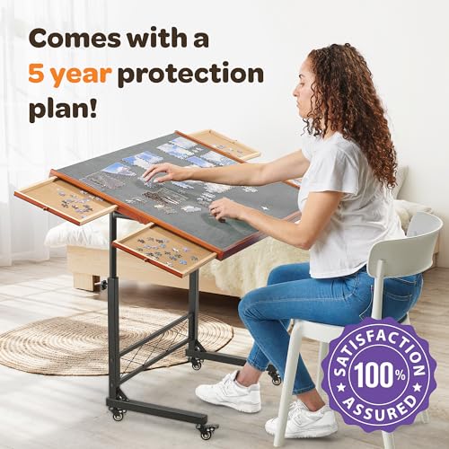JoyBerri Jigsaw Puzzle Table with Drawers – Adjustable Height, All Ages - style: Gray