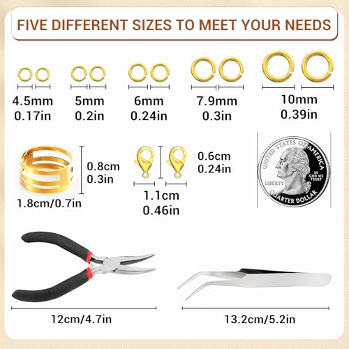 1200Pcs Jump Rings for Jewelry Making Supplies, Jewelry Pliers Set - color: 1200Pcs Gold