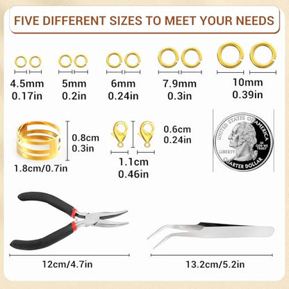 1200Pcs Jump Rings for Jewelry Making Supplies, Jewelry Pliers Set - color: 1200Pcs Gold