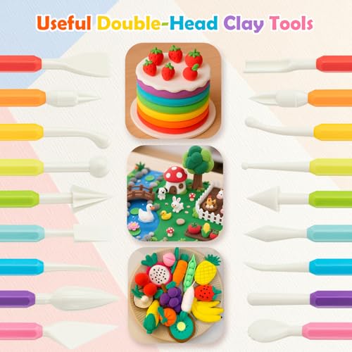 2 Set Air Dry Clay Tools, 18PCS Polymer Clay Tools Kit for Modeling, Plastic Clay Tools Sculpting for Kids, Adults, Molding, Shaping, Carving, Dotting, Trimming, Pottery, Craft Supplies Accessories - color: 18PCS
