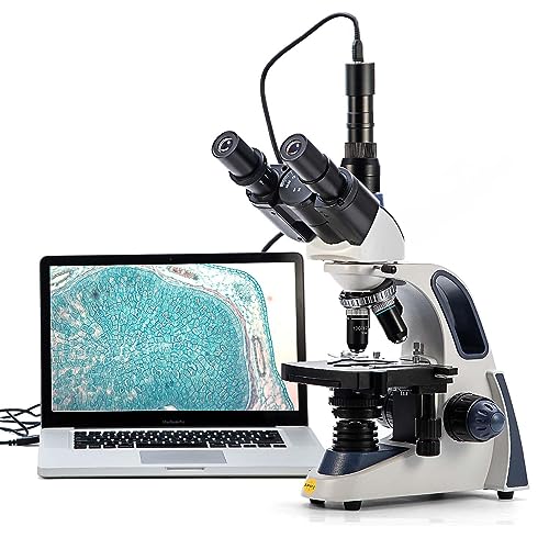 Swift SW380T 40X-2500X Research-Grade Trinocular Compound Lab Microscope with 2.0mp Camera and Software Windows and Mac Compatible and Slides - size: SW380T+1.3 camera