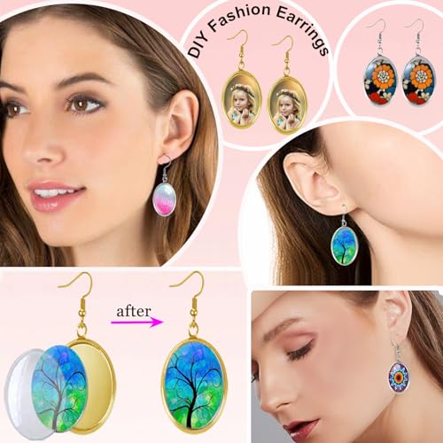 J6QIHANG Pendant Trays Set with Glass Cabochon for Jewelry Making, Oval - color: 5-Oval 02