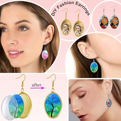 J6QIHANG Pendant Trays Set with Glass Cabochon for Jewelry Making, Oval - color: 5-Oval 02