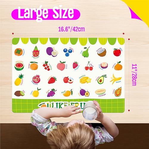 6 Pack Placemats for Kids, Non-Slip Washable Table Mats, Reusable Food Themed Dining Mats - Fruits, Vegetables, Snacks, Candies, Everyday Meal, Educational Placemats for Home, Classroom, Nursery - style: Food
