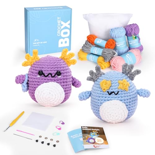 CrochetBox 2 PCS Axolotl Crochet Kit for Beginners, Adults and Teen - color: 2 PCS Axolotl