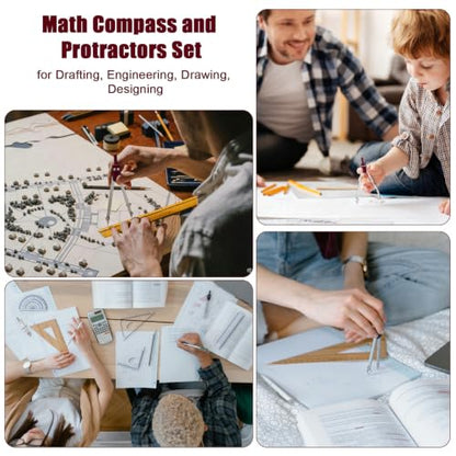 13PCS Compass and Protractors Set Math Compass Geometry Tool with Case - color: Brown