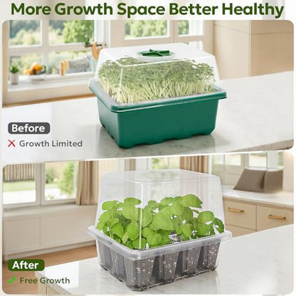 MIXC 6 Pack Seed Starter Kit with Grow Light, Humidity Dome, Transparent - color: Transparent, size: 12 Cells With Light-6 Packs