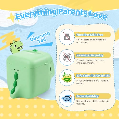 AI Voice Sticker Maker for Kids, Mini Thermal Printer, Red Dino - color: Red
