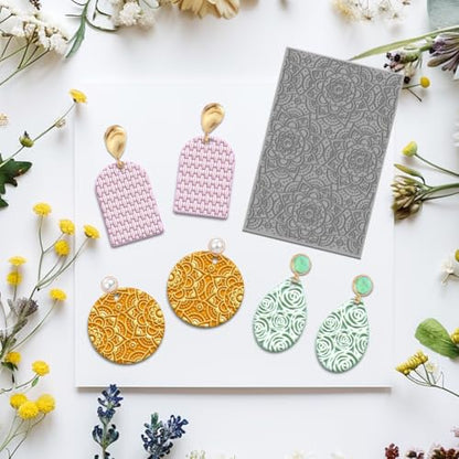 4PCS Polymer Clay Texture Sheets Set for Using with Clay Cutters, Boho Clay Texture Mats, Pottery Jewelry Making Kit DIY Creative Crafts Tools - style: Retro Pattern 1 Theme-4pcs