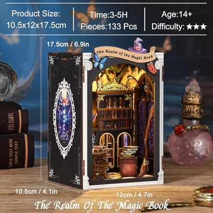 Book Nook Kit, DIY Dollhouse Miniature House with LED Bookshelf Decor Home Decor, 3D Wooden Puzzle Craft and Creative Gifts for Adults, Teens, Beginners (Magic Book) - style: Magic Book