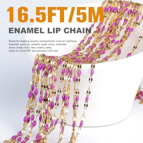 16.5FT Stainless Steel Enamel Chain 2MM Gold Lip Chain for Jewelry Making - color: gold(purple)