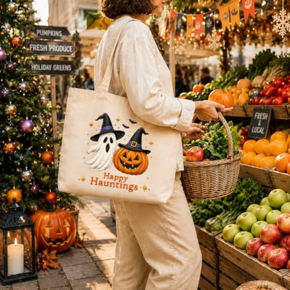 ARTopet Embroidery Tote Bag Kit for Beginners Halloween Canvas Cross Stitch Handbag with Hoops Needles Threads Reusable Grocery Bag for Women-Pumpkin Ghost - color: Pumpkin Ghost