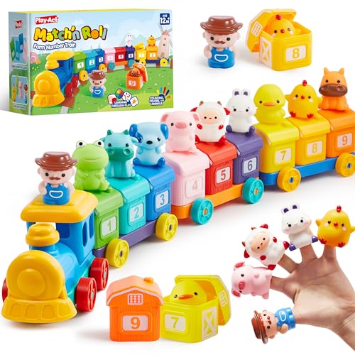 Play-Act Learning Toys for 1 2 3 Years Old, Counting, Matching & Sorting Montessori Learning Farm Train Including 9 Farm Animals, Birthday Gift for Baby Boys Girls - style: Farm Number Train