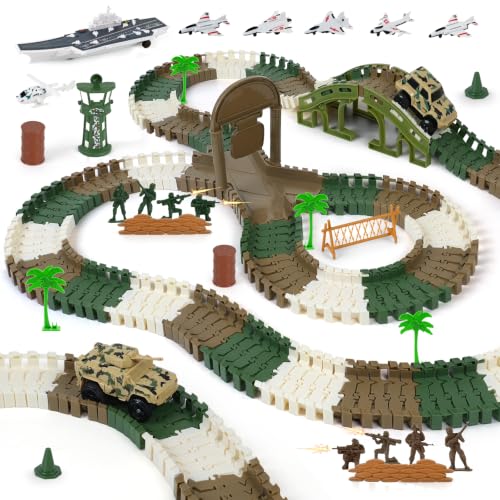 Military Race Car Track Set, 240+ PCS Army Track Toy for Kids Ages 3-7 - color: Military Race Car Tracks