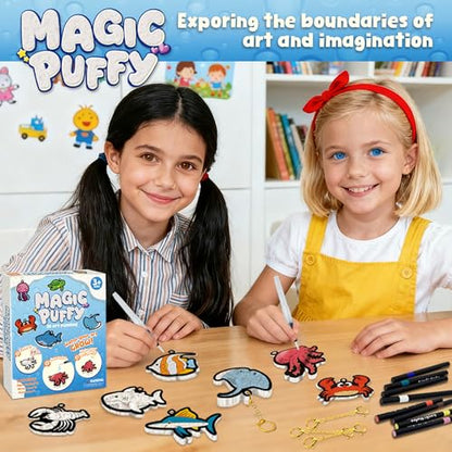 MZYTOZA Magic Foam Texture Painting Kit - 3D Art Craft Aqua Magic Puffs Paint Kit, 15 Mess-Free Paint by Number Craft for Kids（Marine Animals - color: Aqua Magic Puffs - Marine animals