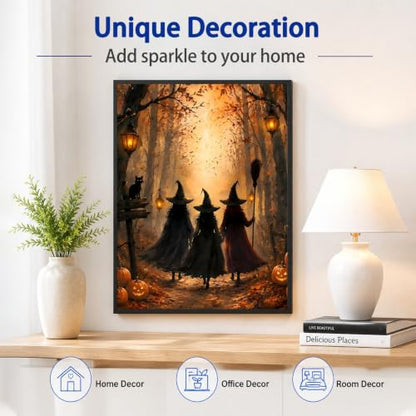 Halloween Diamond Art Kits for Adults, Witch Diamond Painting, 12x16 Inch - color: 01-Halloween, size: 12X16 inch