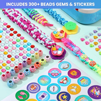 DDAI Friendship Bracelet Making Kits Crafts - Arts & Crafts for Kids Ages 8–12 - Birthday Gifts for 7 9 10 11 12 Years Old Girls Toys, String Bracelet Maker Loom Box for Kids, DIY Gem Stickers - color: Aqua & White
