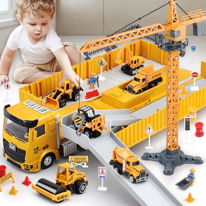 Pupu Pig Kids Construction Toys, Metal Truck Toy Set for Boy Gifts Ages 3+