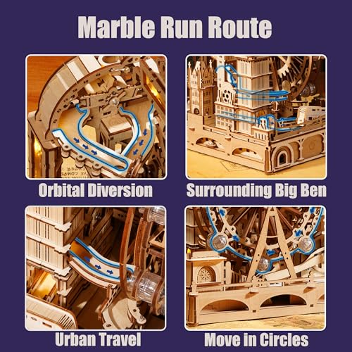 ROKR 3D Wooden Marble Run Puzzle for Adults, London Themed Mechanical Model Building Kits, 431 Pcs DIY Construction Toy, Brain Teaser Gift for Teens & Adults