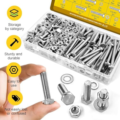 224PCS 1/4-20 Hex Bolts and Nuts Assortment Kit, 304 Stainless Steel - size: SS 1/4-20 224pcs