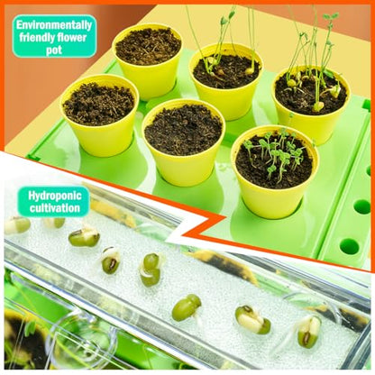Kids Plant Growing Kit - Kids Greenhouse & Flower Growing Kit with Hydroponic Growing System, Thermometer,Wind Vane & Tools, Educational STEM Plant Growing Set