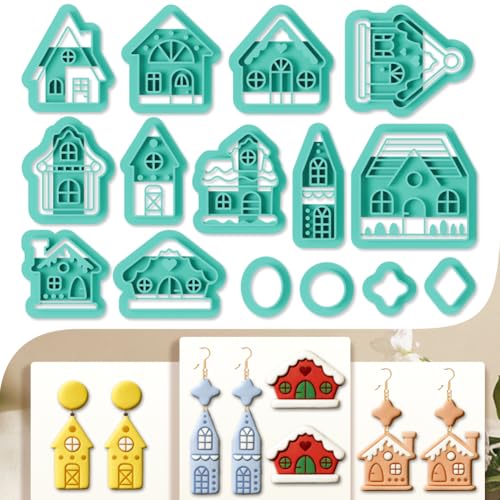 15Pcs House Polymer Clay Cutters Geometric Clay Earrings Cutters Polymer Jewelry Cutter for Earrings Making Party Festival DIY Supplies - color: House