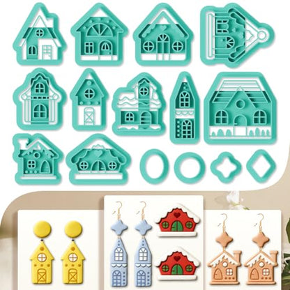 15Pcs House Polymer Clay Cutters Geometric Clay Earrings Cutters Polymer Jewelry Cutter for Earrings Making Party Festival DIY Supplies - color: House