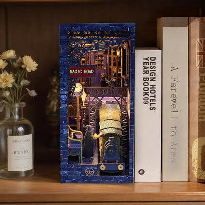Magic Station Book Nook Kit - DIY Miniature House Kit for Adults, Teens and Beginners, Dollhouse Booknook Magic Book Nook Tiny House Bookshelf Decor 3D Wooden Puzzle, DIY Bookshelf Insert Decor Gift - style: Magic Station