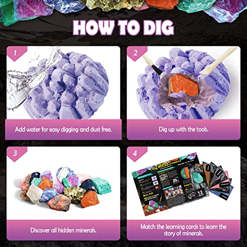 Gamerside Gem Digging Kit, 12 Rock Digging Kit for Kids 6+ - color: Rock Dig Kit
