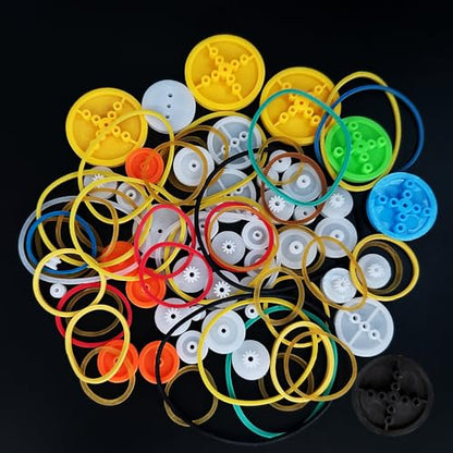 90PCS Belt Pulley Set 2MM Hole Plastic Belt Pulley with Rubber Band for DIY Model Toy RC Car Robot Airplane Accessories (90)