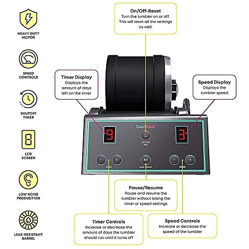 Dan&Darci Advanced Professional Rock Tumbler Kit - with Digital 9-Day Polishing Timer & 3 Speed Settings - Turn Rough Rocks into Beautiful Gems : Great Science & STEM Geology Toy for Kids All Ages