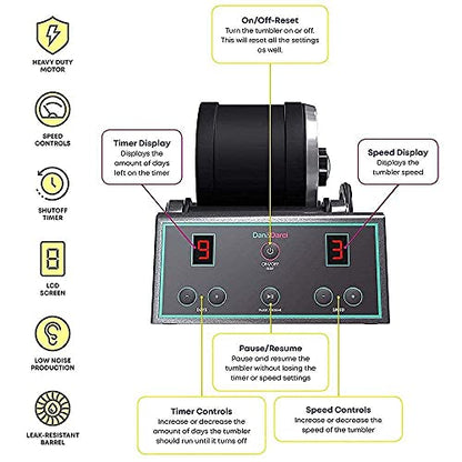 Dan&Darci Advanced Professional Rock Tumbler Kit - with Digital 9-Day Polishing Timer & 3 Speed Settings - Turn Rough Rocks into Beautiful Gems : Great Science & STEM Geology Toy for Kids All Ages