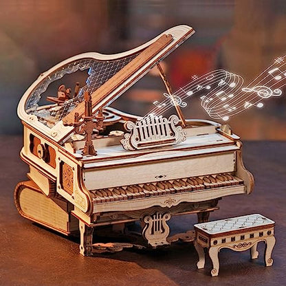 RoWood 3D Puzzles for Adults,DIY Music Box Gifts,Wooden Magic Piano Model Kits,Mechanical Wooden Puzzles,Music Box for Adults, Friends