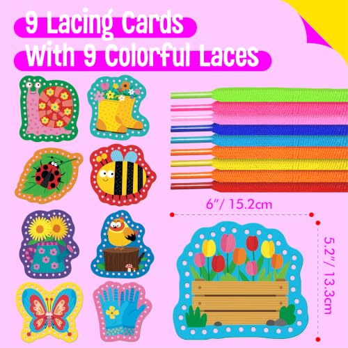 Kids Lacing Cards, 9 PCS Double-sided Garden-themed S Cards with 9 Laces - color: Garden-Themed