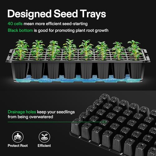 VIVOSUN 6-Pack Seed Starter Kit, 240-Cell Tray, 2 Set of LED Lights - size: 6-Pack 240-Cell, style: Trays with 2 Sets Lamps