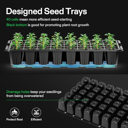VIVOSUN 6-Pack Seed Starter Kit, 240-Cell Tray, 2 Set of LED Lights - size: 6-Pack 240-Cell, style: Trays with 2 Sets Lamps