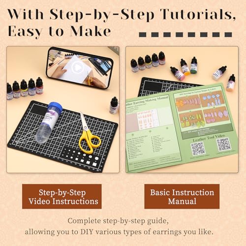 Leather Crafting Kit Leather Earrings Making Kit with Step-by-Step Tutorial - color: Color 2, Earrings