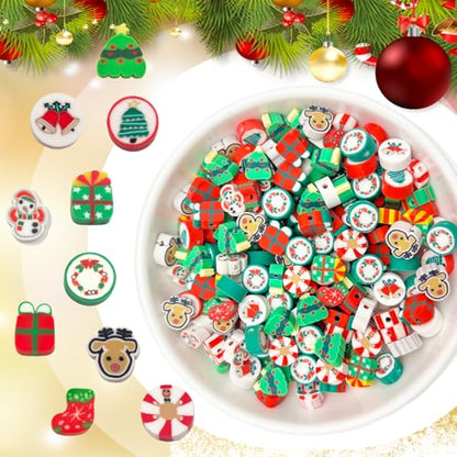ZSFLZS Christmas Polymer Clay Beads Bracelet Making kit, Christmas Bead Christma Charms for Jewelry Making DIY Bracelet, Necklace, Earring Make, Mixed Beads Polymer Beads Clay Beads Charms - color: Christmas