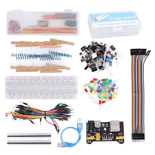 Electronics Component Kit, 400 Assorted Components with Power Module USB Cable, Assorted Electronics Kit, Complete for R3 Prototyping, for Students, Hobbyists, DIY Projects