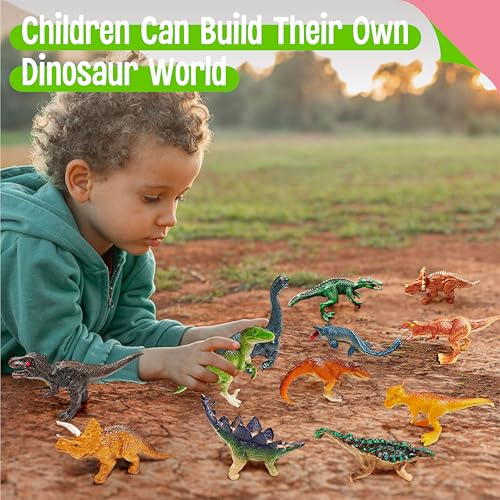 12 Dinosaur Figurines for Kids, Plastic Animal Toys Tiny Portable Dinosaur Figures Playset Montessori Toy Educational Game for Homeschool Preschool Toddler Kids - style: Dinosaurs (excluding cards)