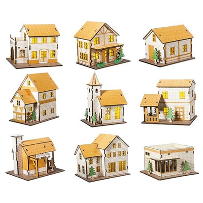 Log Cabin Mini House 3D Wooden Puzzle Model (9-in-1 (B)) - color: 9-in-1 (B)
