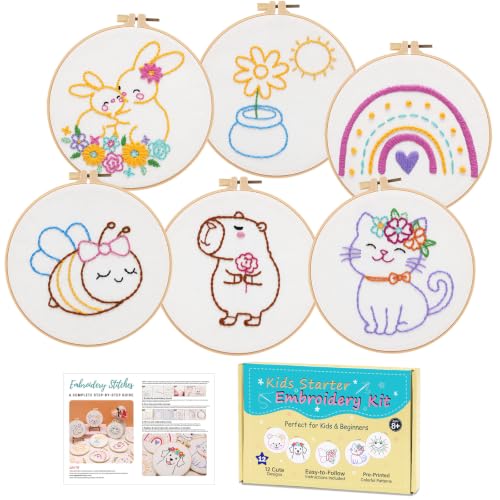 Nuberlic 12 Pcs Embroidery Kit for Kids with Step-By-Step Guidance Ages 8+