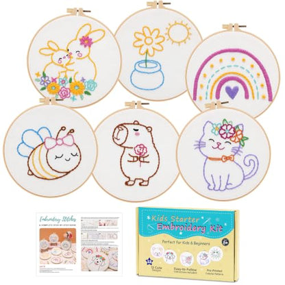 Nuberlic 12 Pcs Embroidery Kit for Kids with Step-By-Step Guidance Ages 8+
