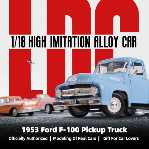 1953 Ford F-100 Pickup Truck 1/18 Scale Die-Cast Metal Model Alloy Collection Cars with Display Case, with Opening Doors, Best Gift for Men, Dad & 14+ Years - color: Light Sky Blue