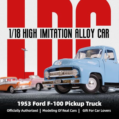 1953 Ford F-100 Pickup Truck 1/18 Scale Die-Cast Metal Model Alloy Collection Cars with Display Case, with Opening Doors, Best Gift for Men, Dad & 14+ Years - color: Light Sky Blue