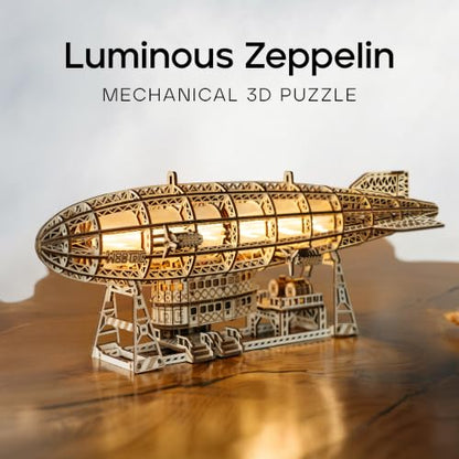 Wood Trick Luminous Zeppelin Dirigible 3D Wooden Puzzle for Adults to Build