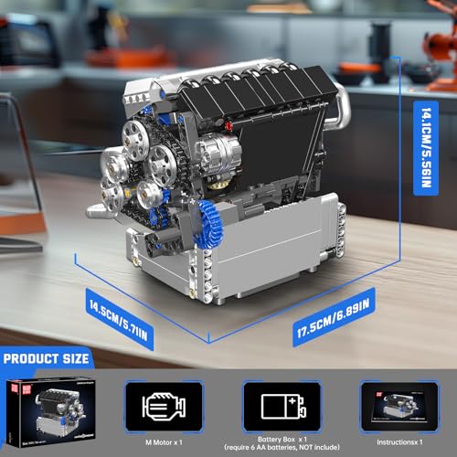 Mould King 10213 Car Engine Building Sets, Intelligent Chip Drive Engine Model Kit that Runs, Build Your Own STEM V8 Engine Model Toys for Adults Collections Home or Office Décor (744+ PCS) - style: MK-10213 engine