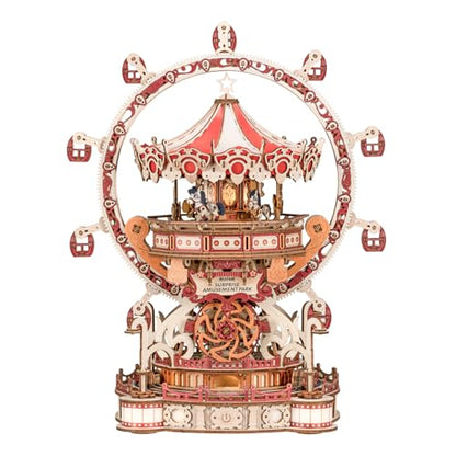 3D Puzzles for Adults, Wooden 3D Puzzle Model Surprise Amusement Park Music Box Toys Building Kits, DIY Wood Crafts Cool Toy Hobbies for Men Women, Creative Assembly Gifts